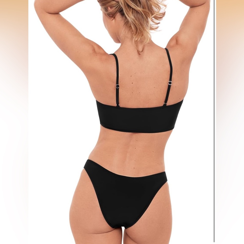 Sports Illustrated Swim Bikini Top Black XL Women's Shirred Tie Midkini Top B4 - Picture 5 of 6